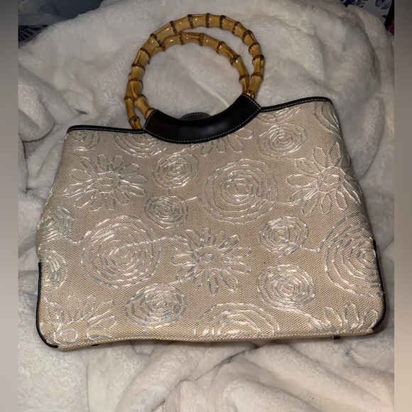 Preston & York Cream Floral Tote with Bamboo Handles - Picture 2 of 15